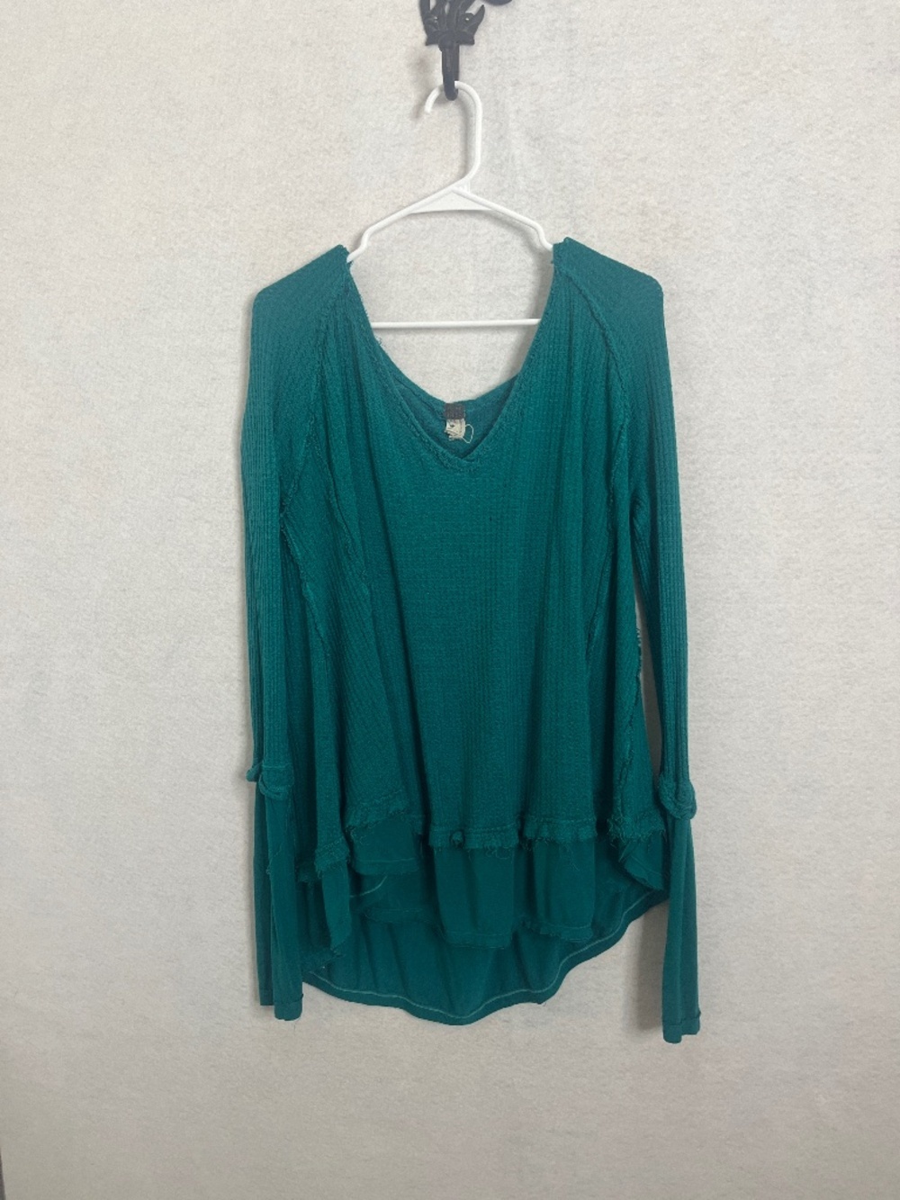 Free People We The Free Teal Waffle Knit Raw Hem Tunic Top Medium
